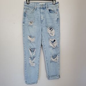 PacSun Women's 26 Mom Jean Light Wash Denim Distressed Cropped Ankle Jeans